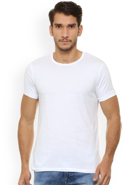 

People Men White Solid Round Neck T-shirt