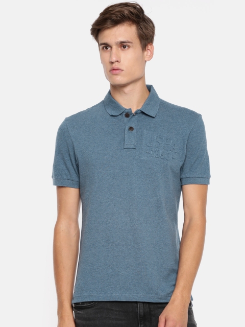 

U.S. Polo Assn. Denim Co. Men Blue Solid Polo Collar Pure Cotton T-shirt