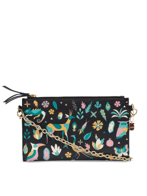 

Chumbak Black & Green Printed Foldover Clutch
