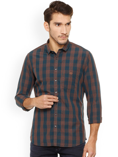 

Van Heusen Sport Men Navy Blue & Brown Slim Fit Checked Casual Shirt