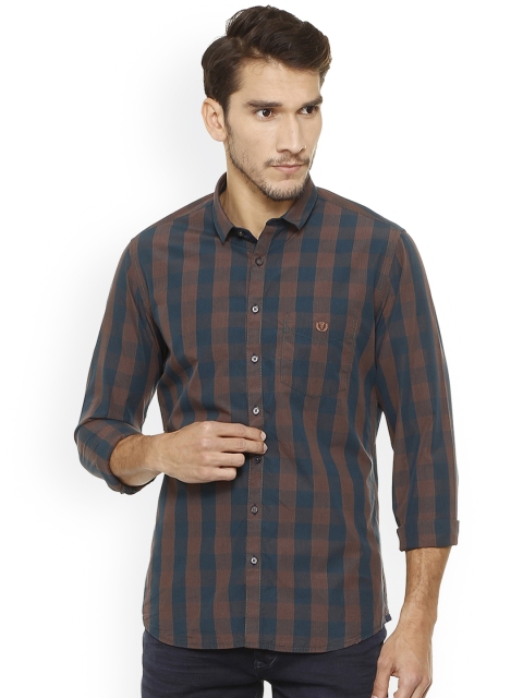 

Van Heusen Sport Men Navy Blue & Brown Slim Fit Checked Casual Shirt