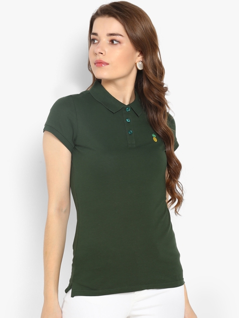 

Mode by Red Tape Women Green Solid Polo Collar T-shirt