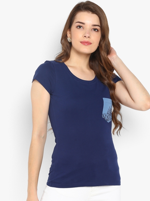 

Mode by Red Tape Women Blue Printed Round Neck T-shirt
