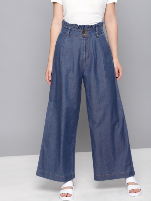 

NUSH Women Blue Regular Fit Solid Bootcut Trousers