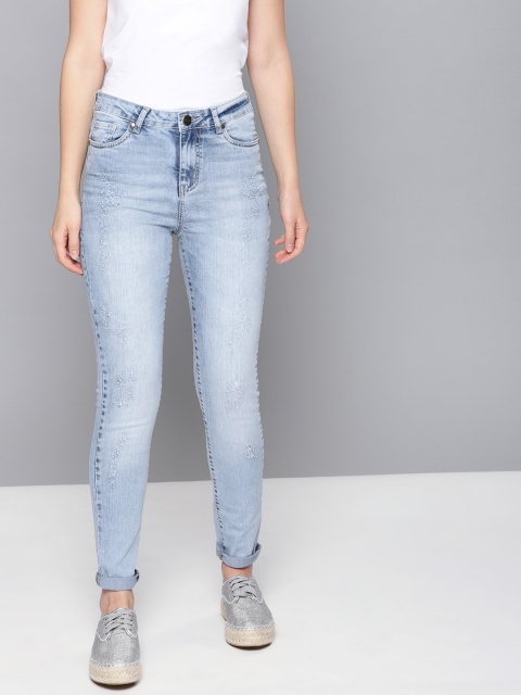 

NUSH Women Blue Regular Fit Mid-Rise Low Distress Stretchable Jeans