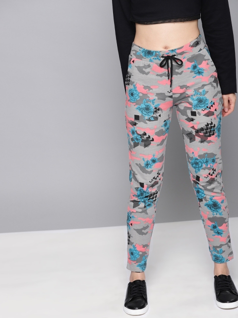 

NUSH Women Grey & Pink Regular Fit Printed Cigarette Trousers