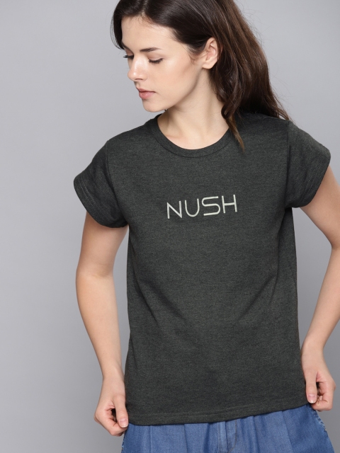 

NUSH Women Charcoal Grey Printed Top