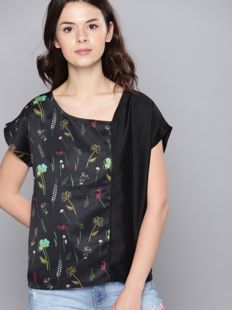 

NUSH Women Black Floral Printed Top