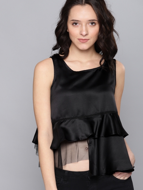 

NUSH Women Black Solid Layered Crop Top