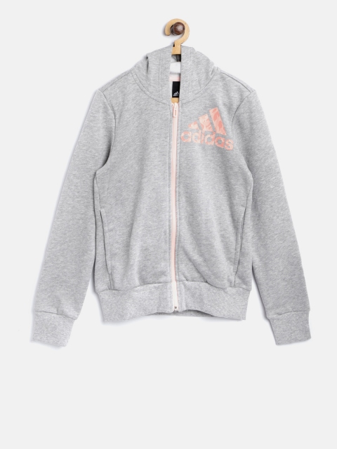 

ADIDAS Girls Grey Melange Graph FZ Hooded Sweatshirt