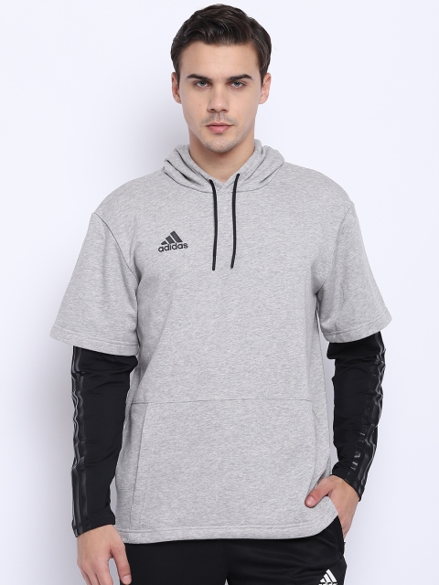 

Adidas Men Grey Melange Tango Layered JSY LS Hooded Sweatshirt