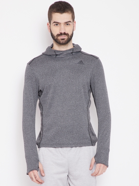 

ADIDAS Men Charcoal Grey Solid Response Astro Hooded Sweatshirt