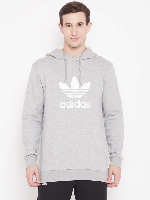 

ADIDAS Originals Men Grey Melange Trefoil Hooded Printed Detail Sweatshirt
