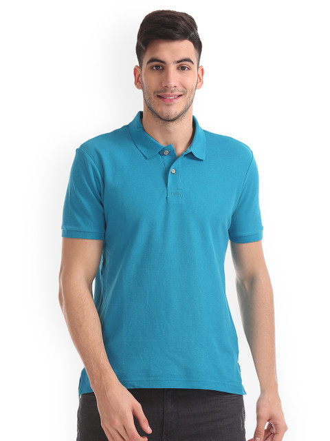 

Flying Machine Men Blue Solid Polo Collar Pure Cotton T-shirt
