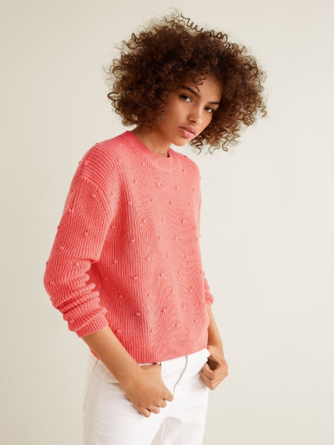 

MANGO Women Coral Pink Solid Pullover