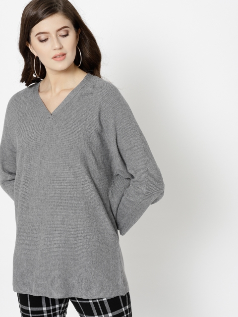 

MANGO Women Grey Ribbed Sweater