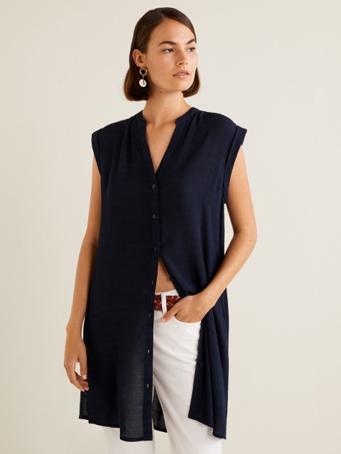 

MANGO Women Navy Blue Regular Fit Solid Casual Shirt