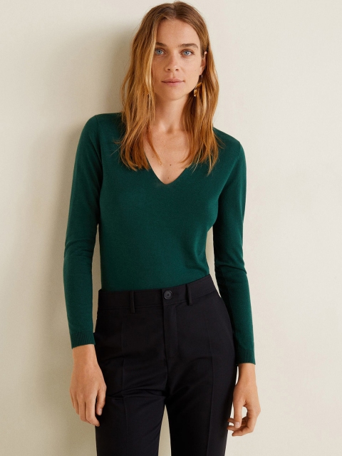 

MANGO Women Green Solid Pullover