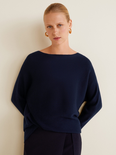

MANGO Women Navy Solid Pullover, Navy blue