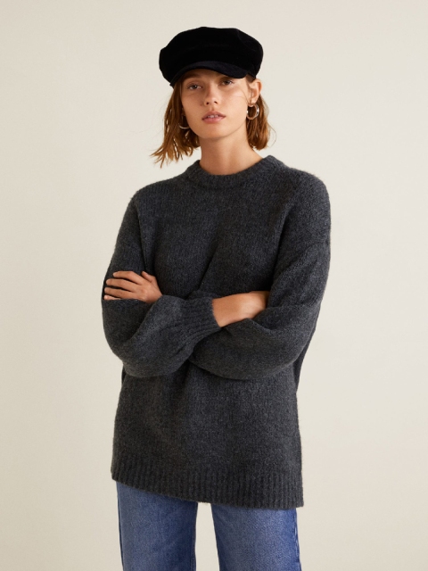 

MANGO Women Charcoal Grey Solid Pullover
