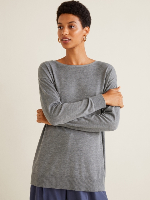 

MANGO Women Grey Solid Pullover