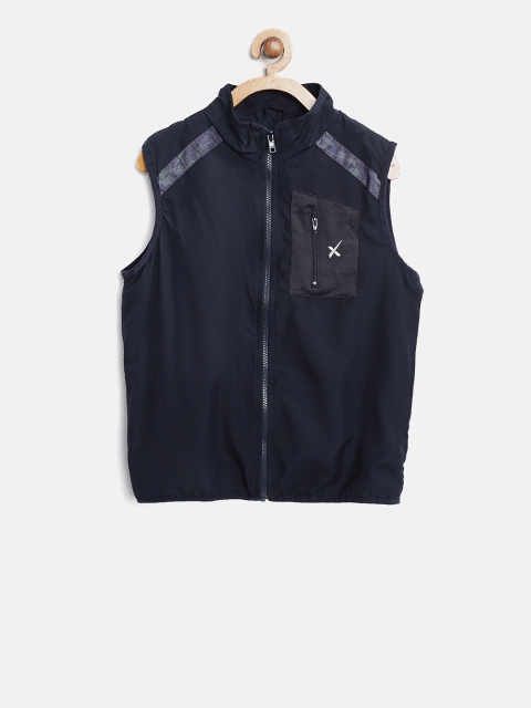 

HRX by Hrithik Roshan Boys Navy Blue Solid Sleeveless Sporty Jacket