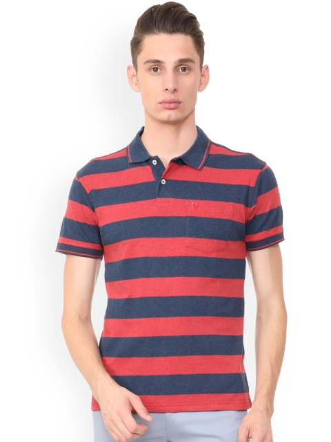 

Allen Solly Men Red and Navy Blue Striped Polo Collar T-shirt