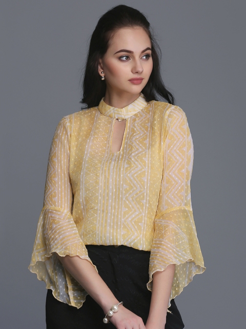 

Eavan Women Yellow Semi Sheer Printed Top