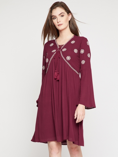 

RARE Women Maroon Solid A-Line Dress