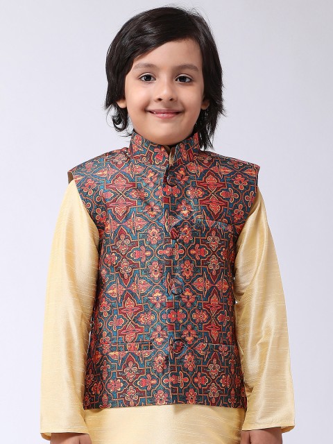 

SOJANYA Boys Green & Peach-Coloured Printed Nehru Jacket