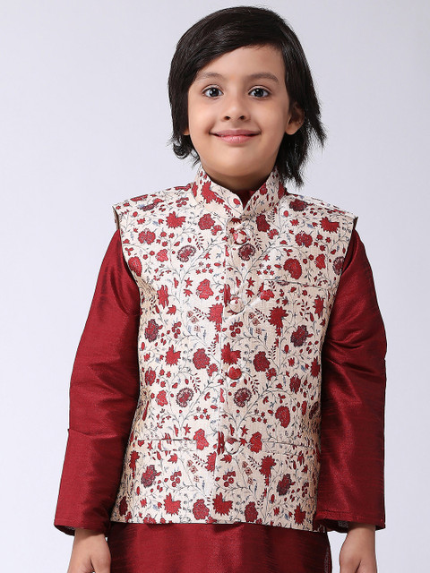 

SOJANYA Boys Beige & Maroon Printed Nehru Jacket