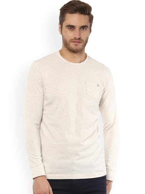 

Mufti Men Off-White Self Design Round Neck T-shirt