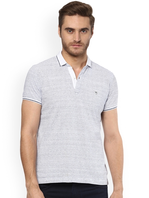 

Mufti Men White and Black Striped Polo Neck T-shirt