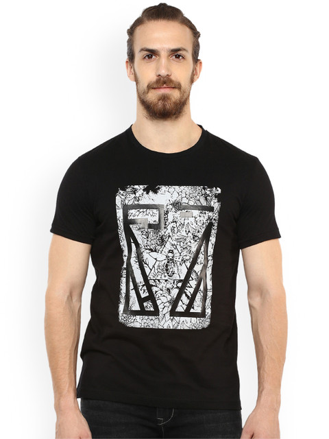 

Mufti Men Black Printed Round Neck T-shirt