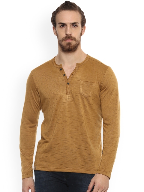 

Mufti Men Khaki Solid Henley Neck T-shirt