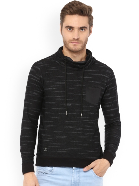 

Mufti Men Black Solid Hooded Sweatshirt