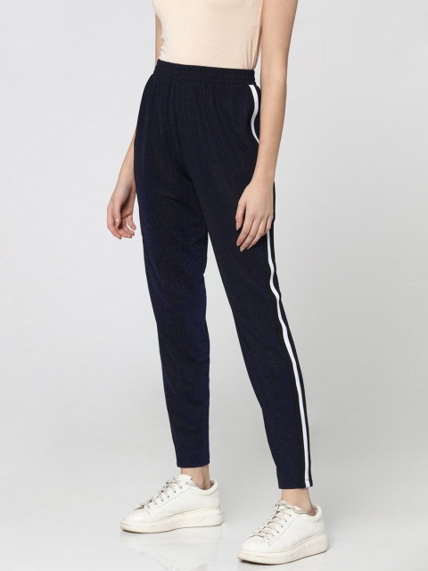 

ONLY Women Navy Blue Loose Fit Sheen Regular Panelled Trousers