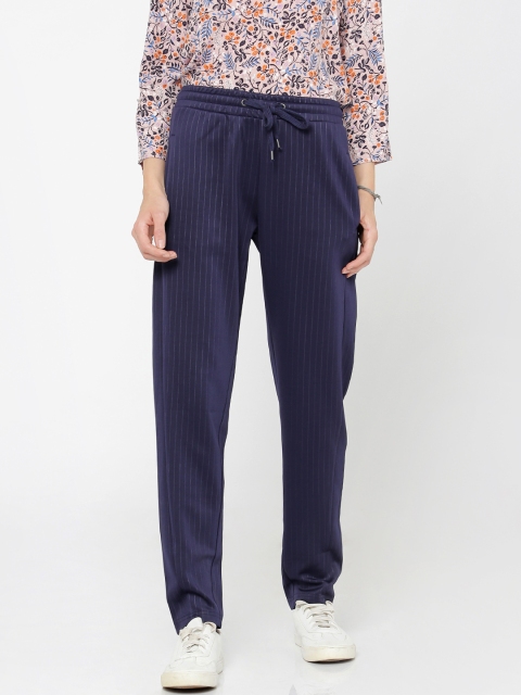 

ONLY Women Blue & White Loose Fit Striped Regular Trousers