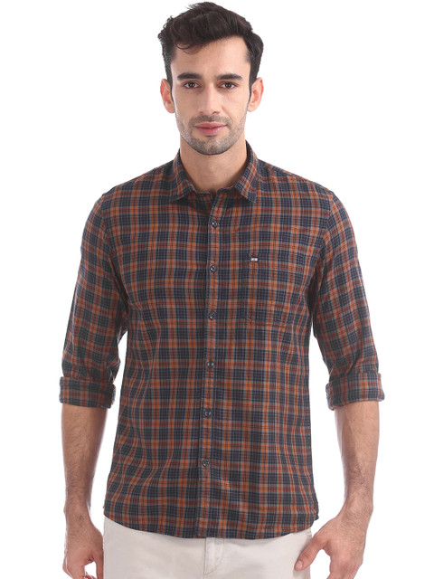 

Arrow Sport Men Blue & Brown Slim Fit Checked Casual Shirt