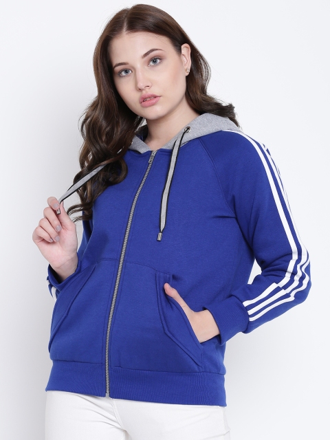 

Texco Blue and Grey Hooded Self Design Women Jacket