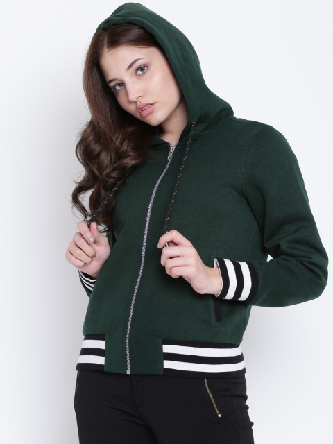 

Texco Green Hooded Self Design Women Jacket