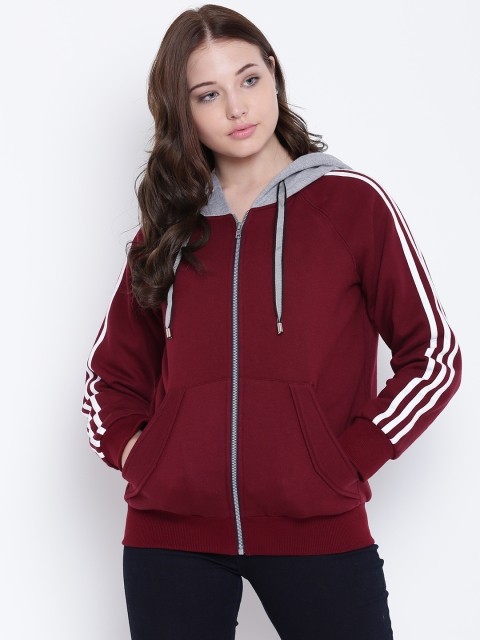 

Texco Maroon and Grey Hooded Self Design Women Jacket