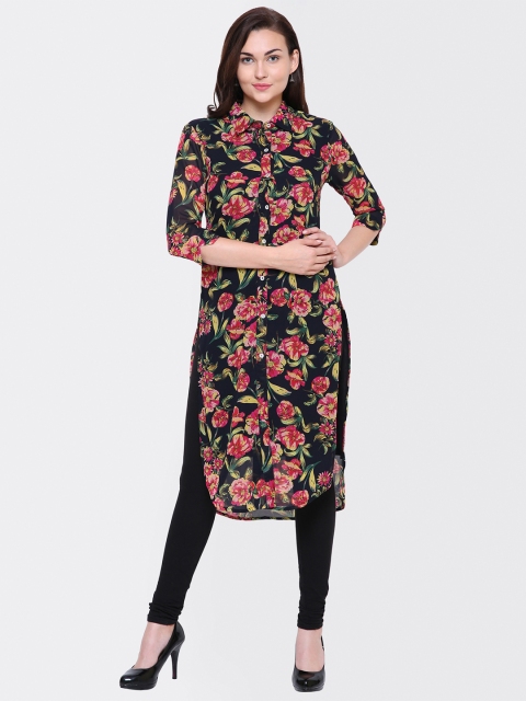 

Yaadleen Women Black & Multicoloured Printed Pathani Kurta