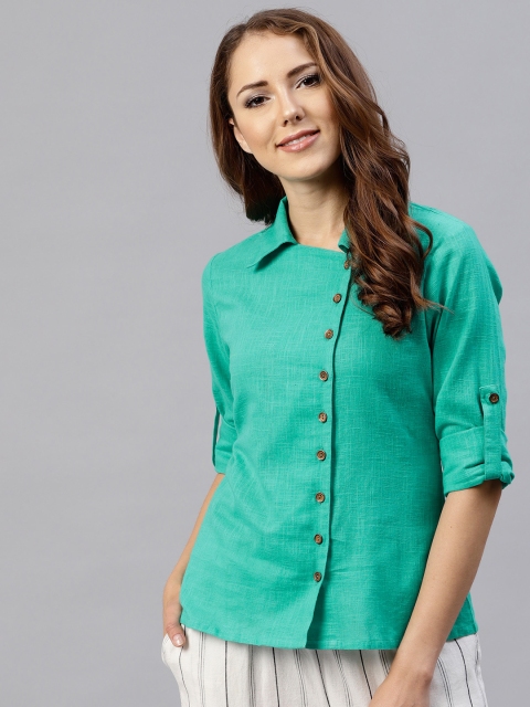 

Jaipur Kurti Women Sea Green Regular Fit Solid Casual Shirt