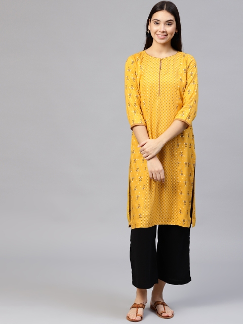 

Jaipur Kurti Women Yellow Printed Straight Kurta