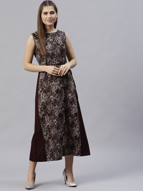 

Jaipur Kurti Women Brown Printed Midi A-Line Dress