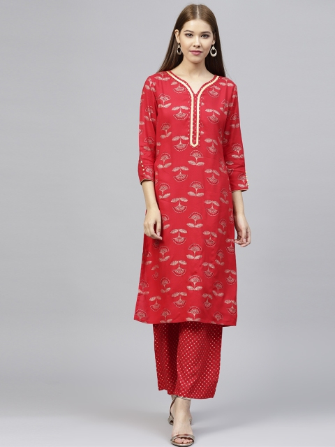 

Jaipur Kurti Women Red & Golden Printed Kurta with Palazzos