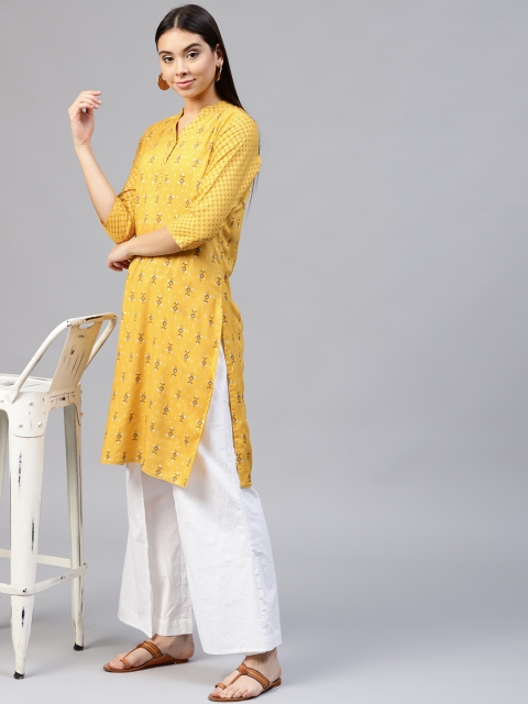 

Jaipur Kurti Women Yellow Printed Straight Kurta