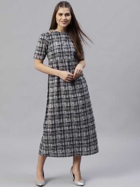 

Jaipur Kurti Women Grey & Black Printed Midi A-Line Dress