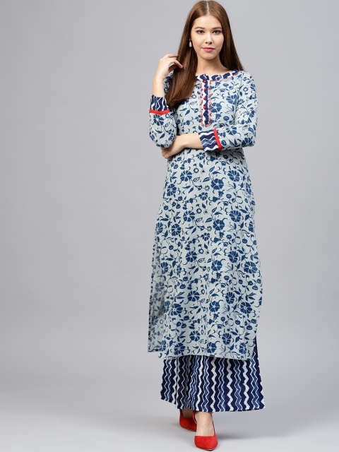 

Jaipur Kurti Women Blue Printed Kurta with Palazzos